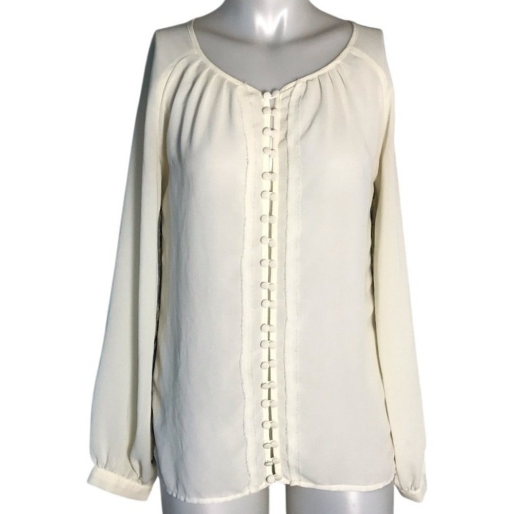 HOUSE OF HARLOW CREAM‎ BUTTON UP LONG SLEEVE BLOUSE